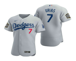 Men Los Angeles Dodgers 7 Julio Urias Gray 2020 World Series Authentic Flex Nike Jersey